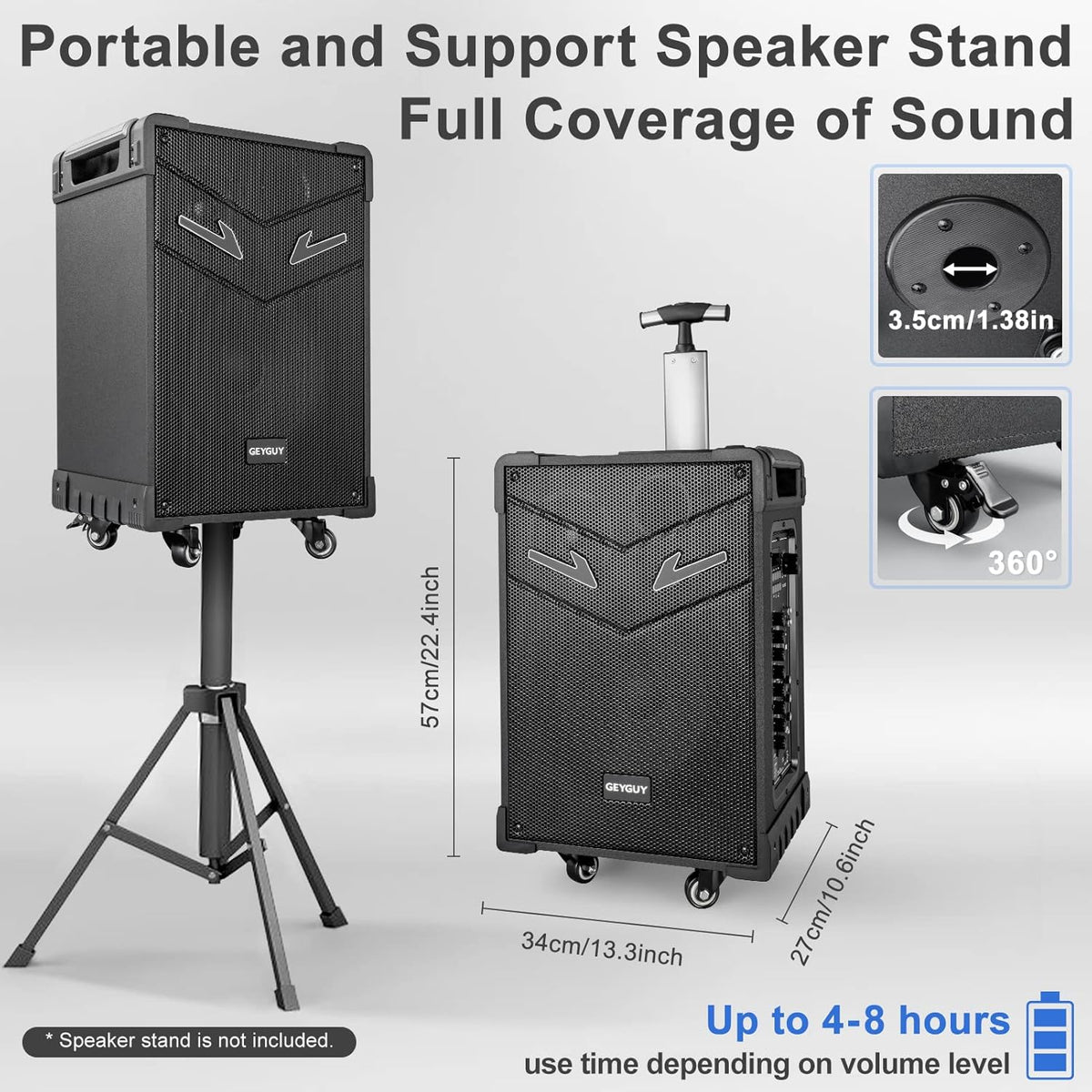 GTSK10-3 3-Way Portable Bluetooth PA Speaker with Wireless Microphones, 10" Subwoofer, Party
