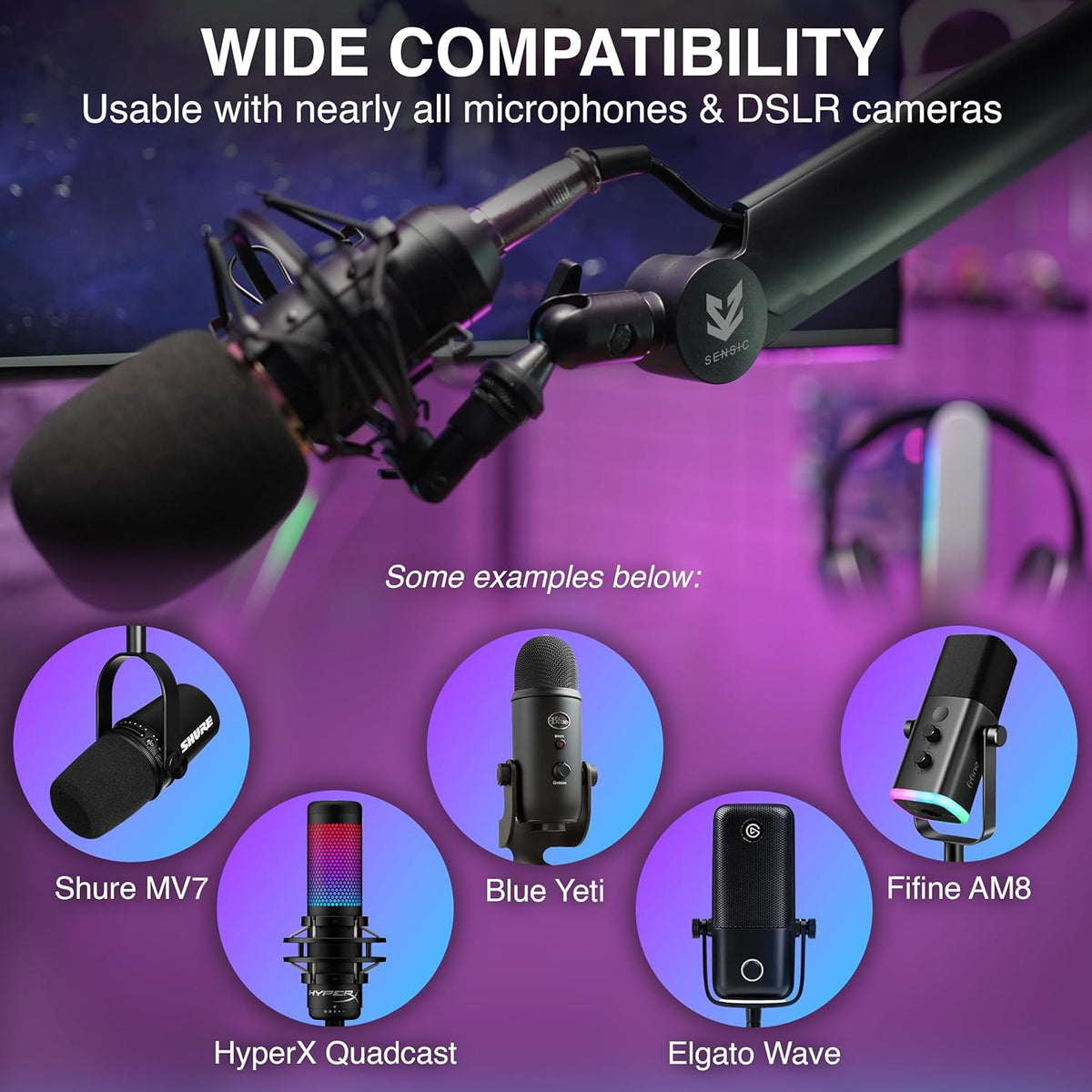 Sensic SA-30 Microphone Boom Arm, 360° Rotatable Mic Stand with 6 inch riser, Microphone Holder