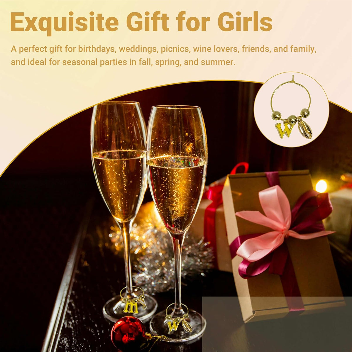 50 Sets Wine Glass Charms, Wine Charms for Stem Glasses, DIY Reusable Drink Markers for Weddings &