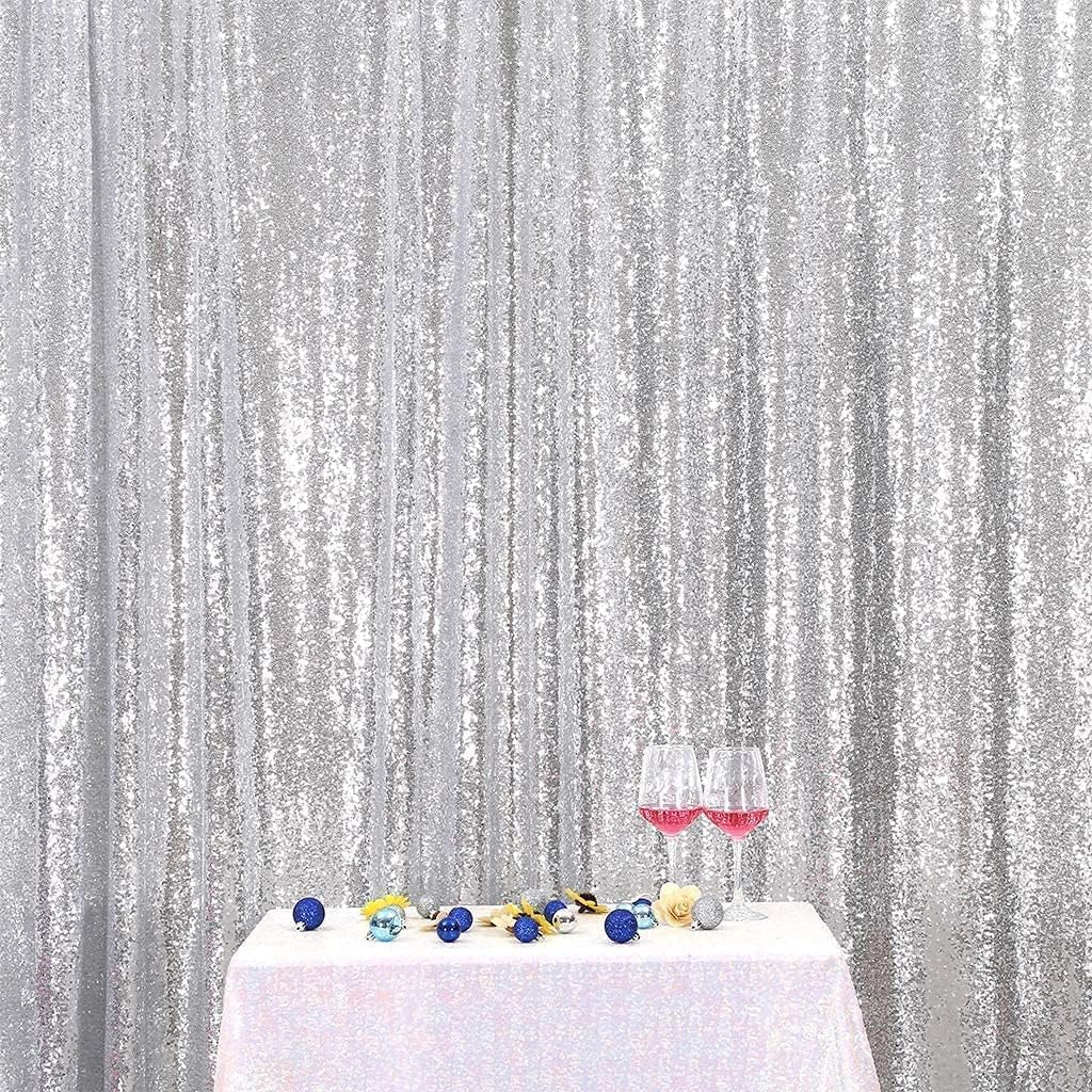 Poise3EHome Silver Backdrop,8FT x 10FT Silver Sequin Photography Backdrop Curtain for Party