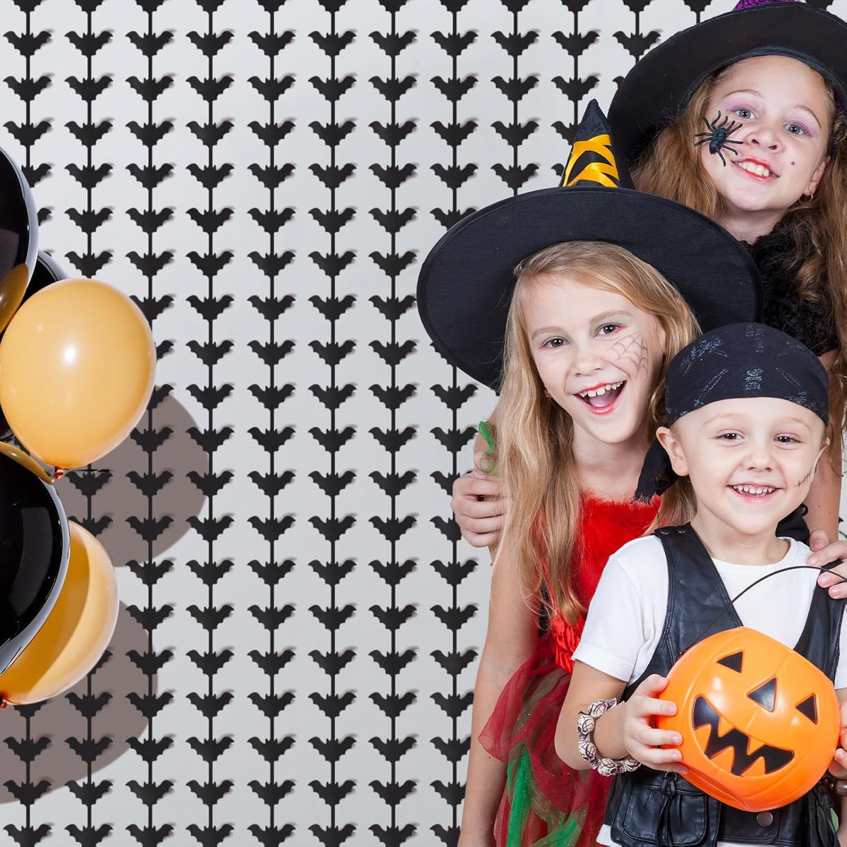 CANREVEL 2 Pack 3.2x6.5 Feet Halloween Foil Fringe Backdrop Curtains, Black Bat Tinsel Streamers