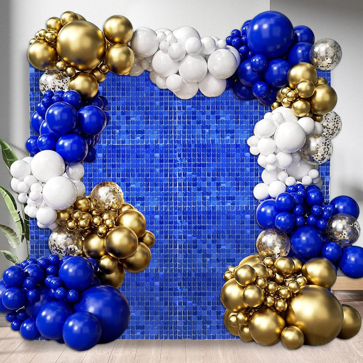 12PCS Blue Shimmer Wall Backdrop, Square Sequin Photo Backdrops Panel, Glitter Wall Background for