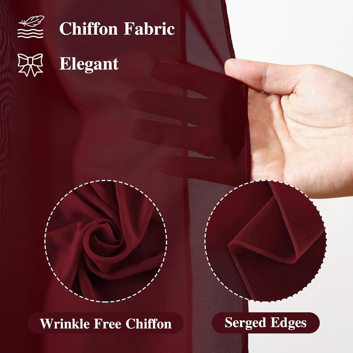 Wedding Arch Draping Fabric, 1 Panel 18FT Burgundy Sheer Backdrop Curtain Chiffon Fabric Drapery