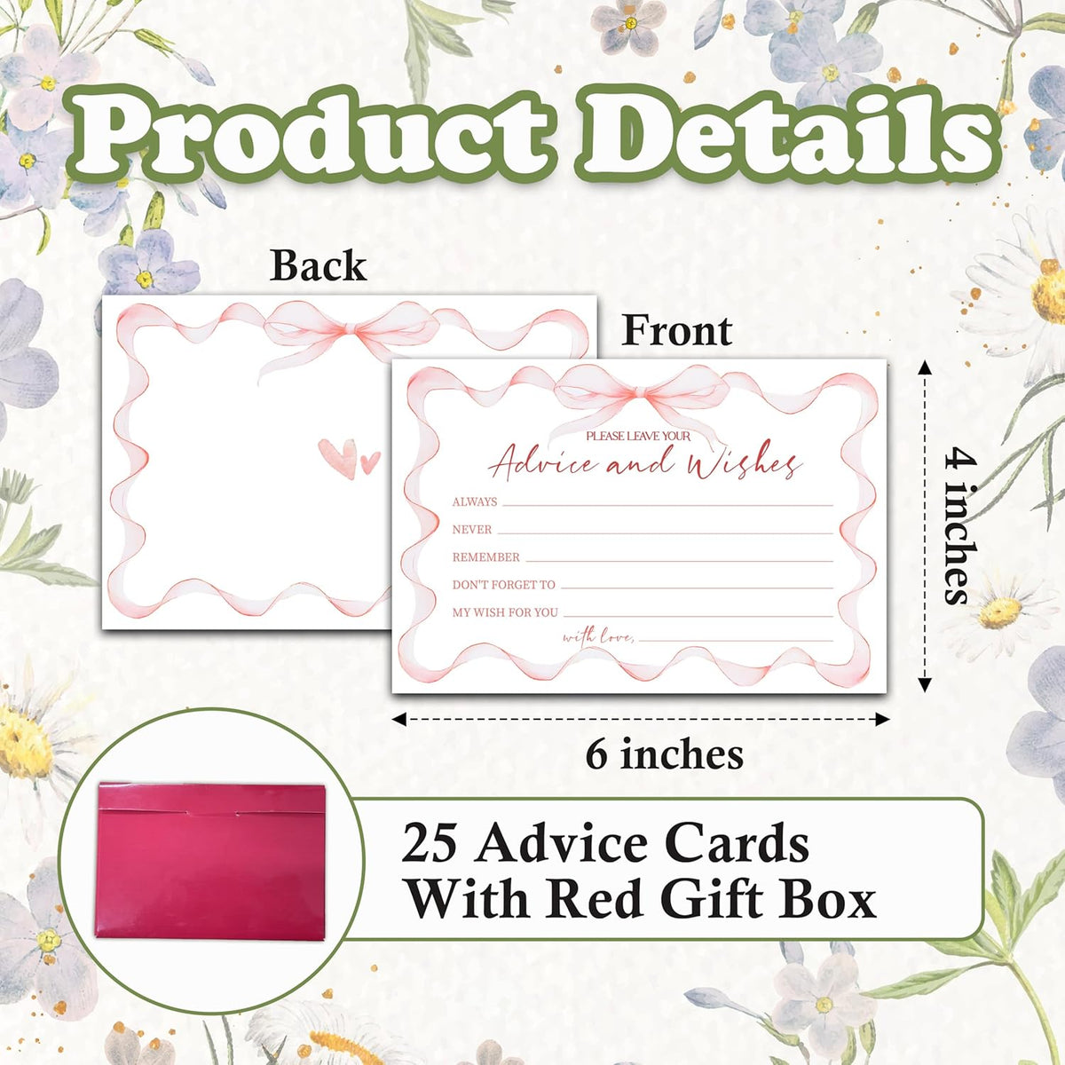 Advice And Wishes Cards (25pcs), Pink Bow Advice Cards For Mr And Mrs, Bride And Groom, New