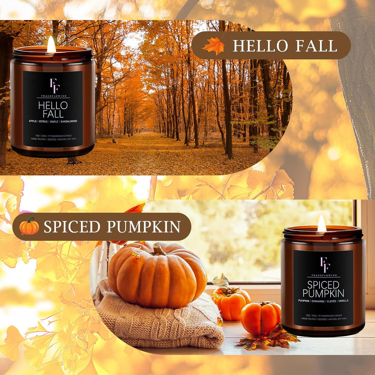 Fall Candles Set, 4 Pack Candles for Home Scented Natural Soy Wax, Autumn Gifts Set for Women Men