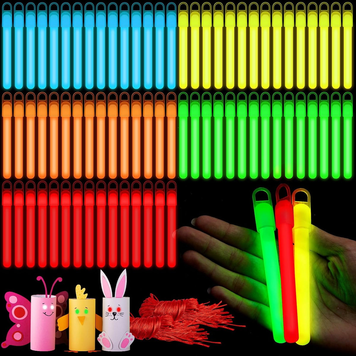 Lewtemi 4" or 6" 100 Pack Bright Glow Sticks Bulk, Glow in The Dark Party Supplies Birthday and