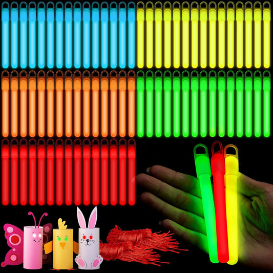 Lewtemi 4" or 6" 100 Pack Bright Glow Sticks Bulk, Glow in The Dark Party Supplies Birthday and