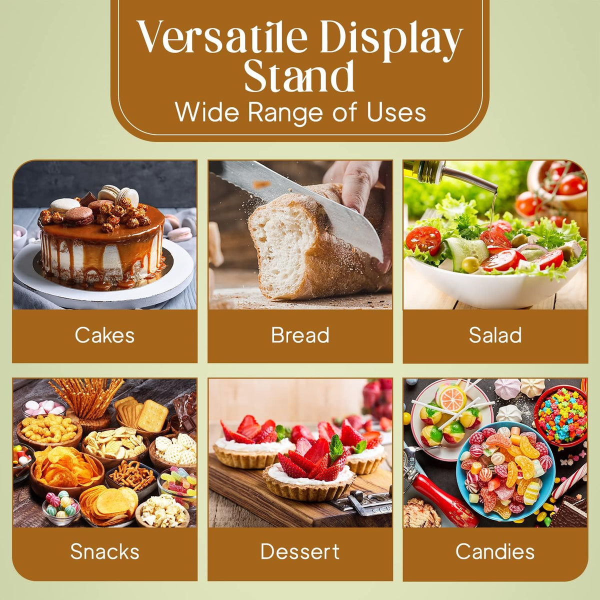 Homeries Acacia Wood Cake Stand with Lid, Cake Plate, (6 in 1) Multi-Functional Serving Platter