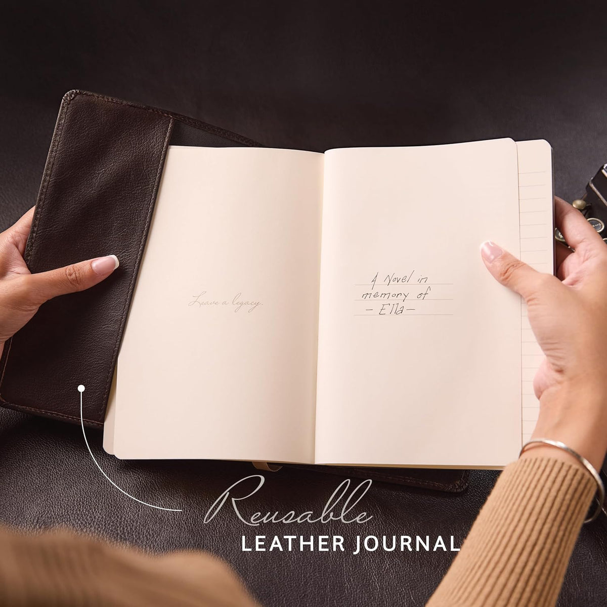 Luxury Leather Refillable Journal/Writing Notebook for Men & Women, Reusable Full-grain Leather