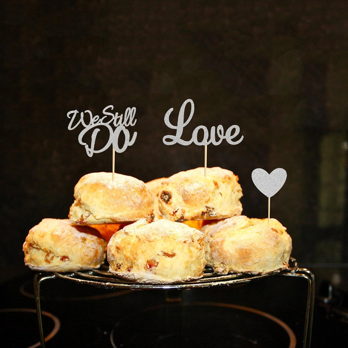 24Pcs We Still Do Cupcake Toppers Glitter Love Heart Marriage Anniversary Cupcake Picks Bridal