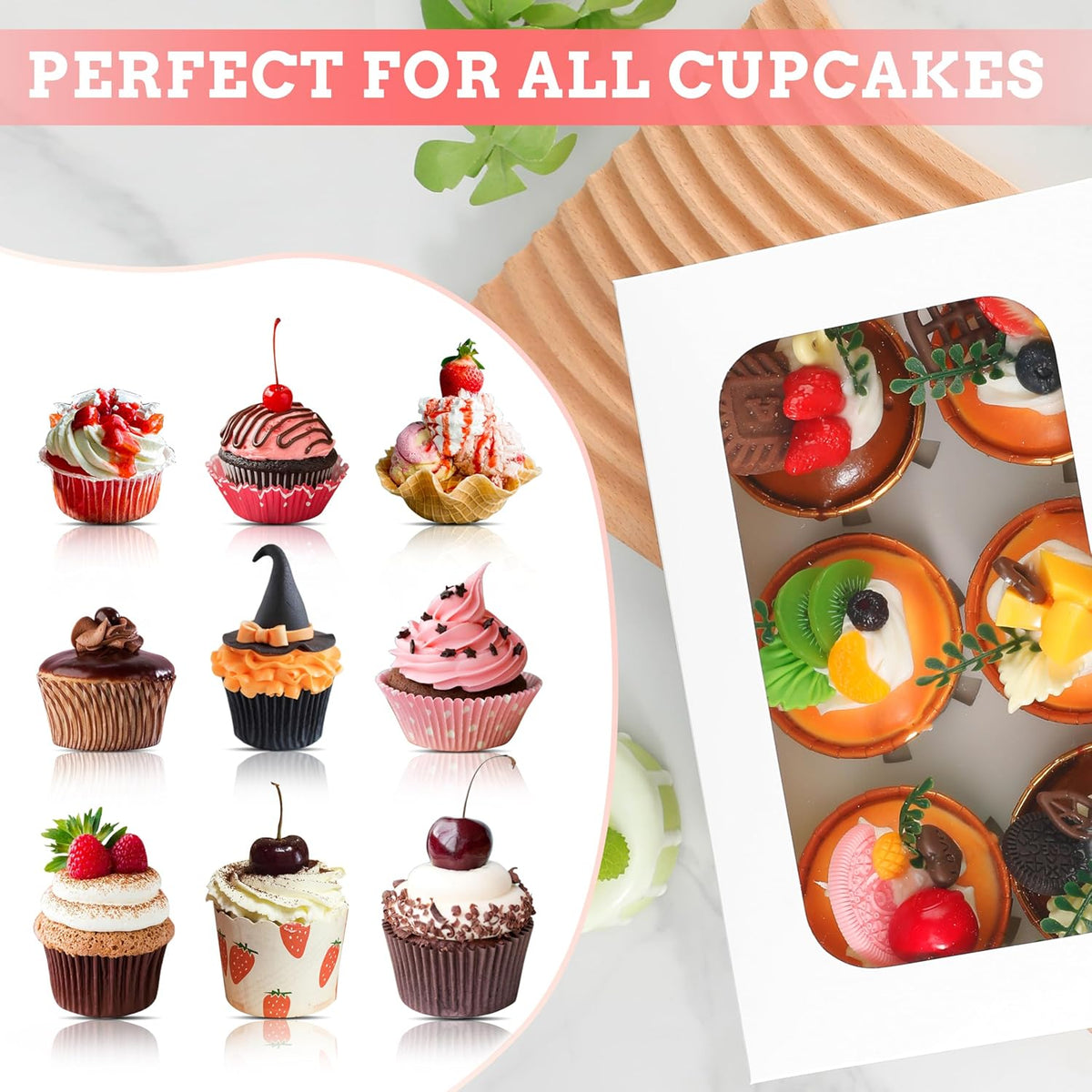 White Cupcake Boxes Holds 6 Standard Cupcake Container,50 Packs,Pastry and