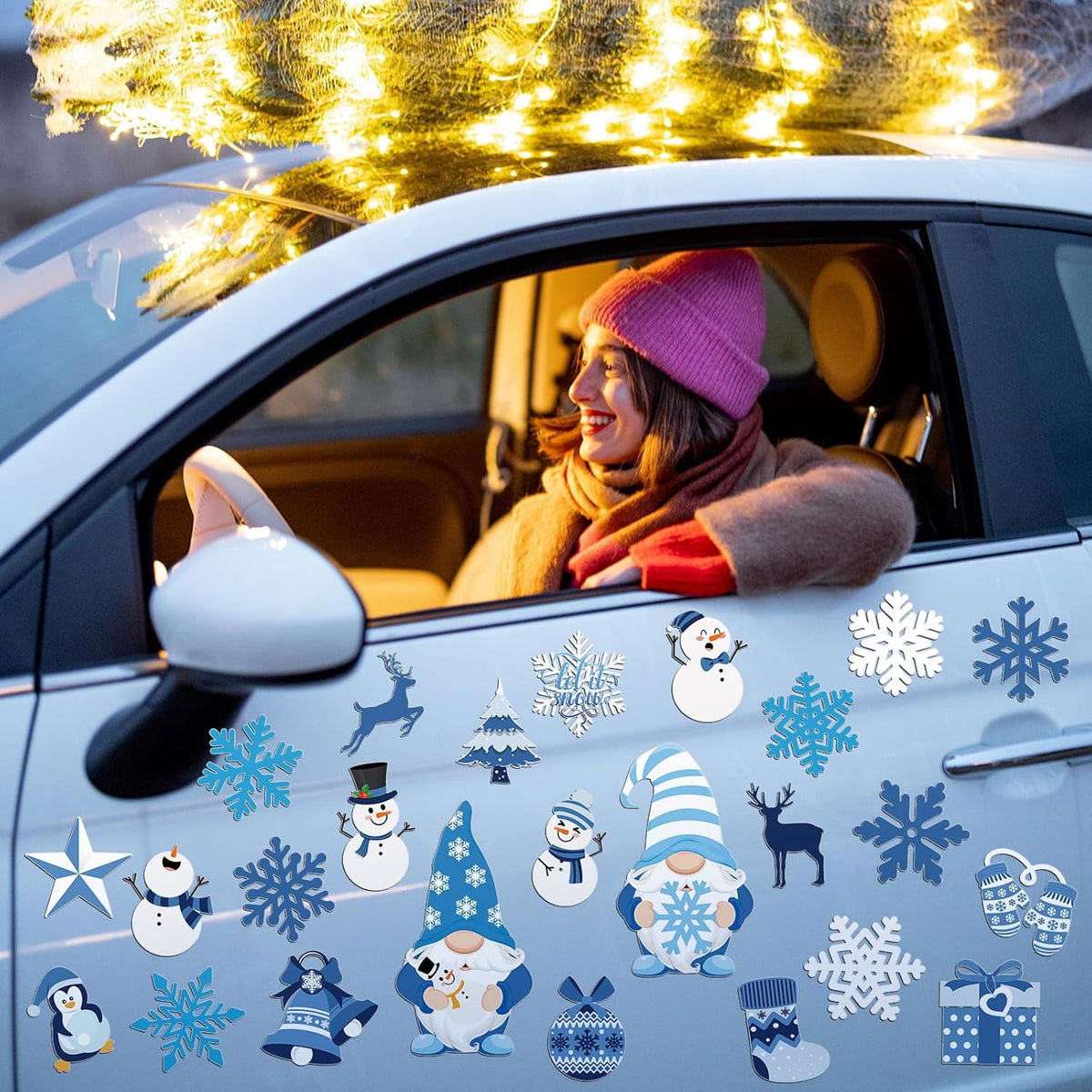 Xuhal 25 Pcs Christmas Magnets Decoration Winter Blue Gnome Snowman Snowflake Refrigerator Magnets