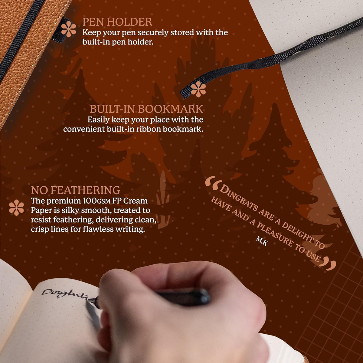 Dingbats* Wildlife Grid Writing Journal Notebook A5 - Vegan Leather Hardcover - Ideal for Work