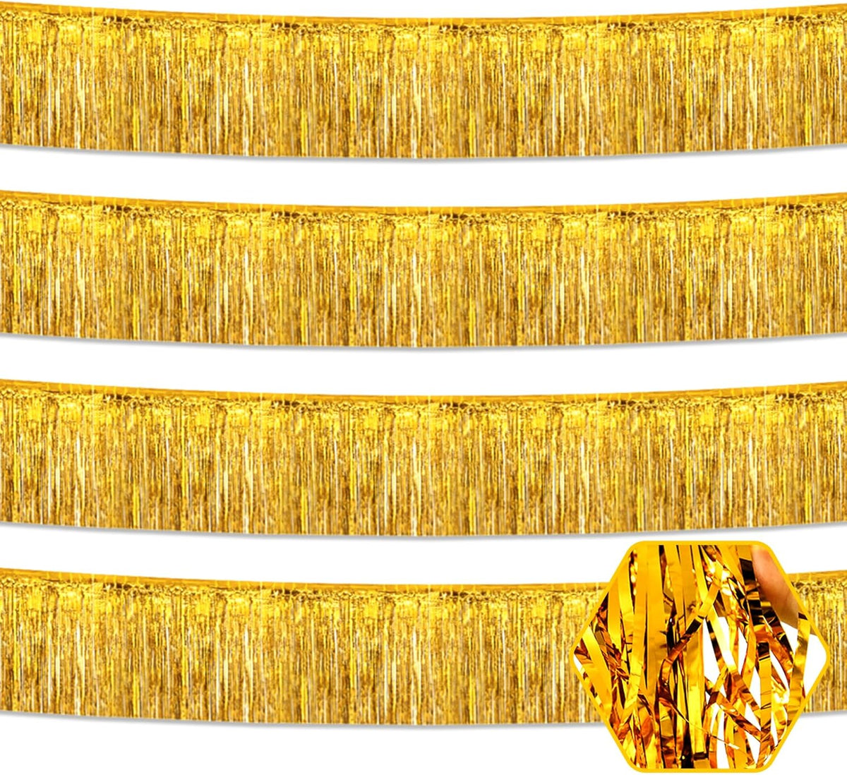 4 Pack 10 Feet Gold Foil Fringe Garland Metallic Tinsel Streamers Banner Wall Hanging Curtain