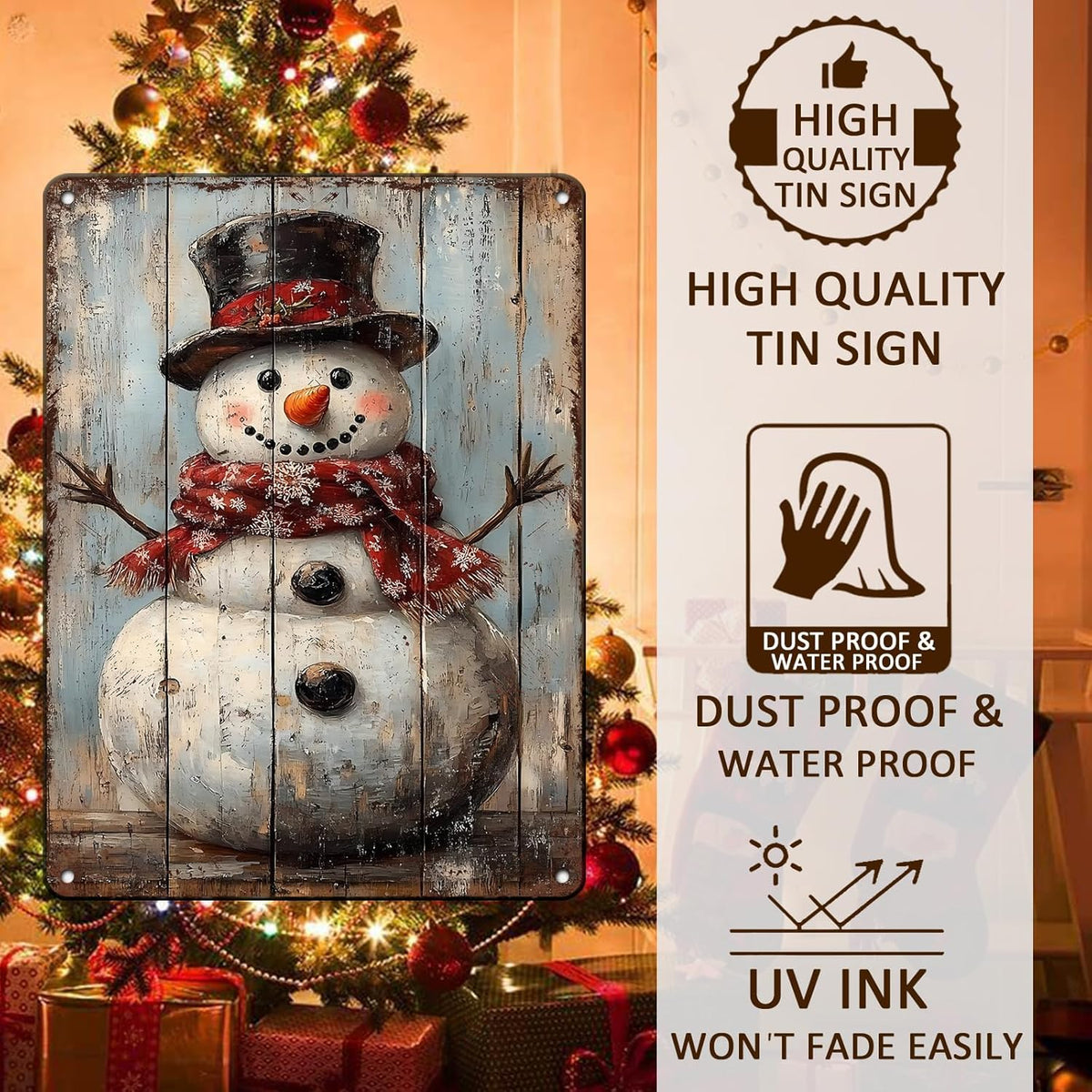 Vintage Christmas Metal Tin Sign Snowman Retro Wall Decor Christmas Tin Sign for Winter Outdoor