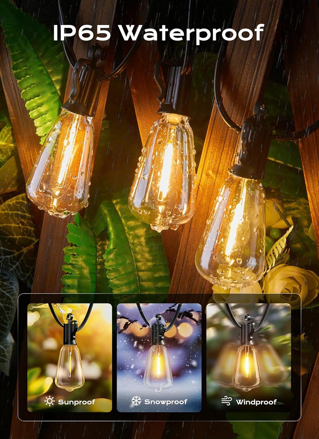 Outdoor-String-Lights-Patio-Lights, 100FT ST38 Shatterproof Dimmable Waterproof Connectable LED