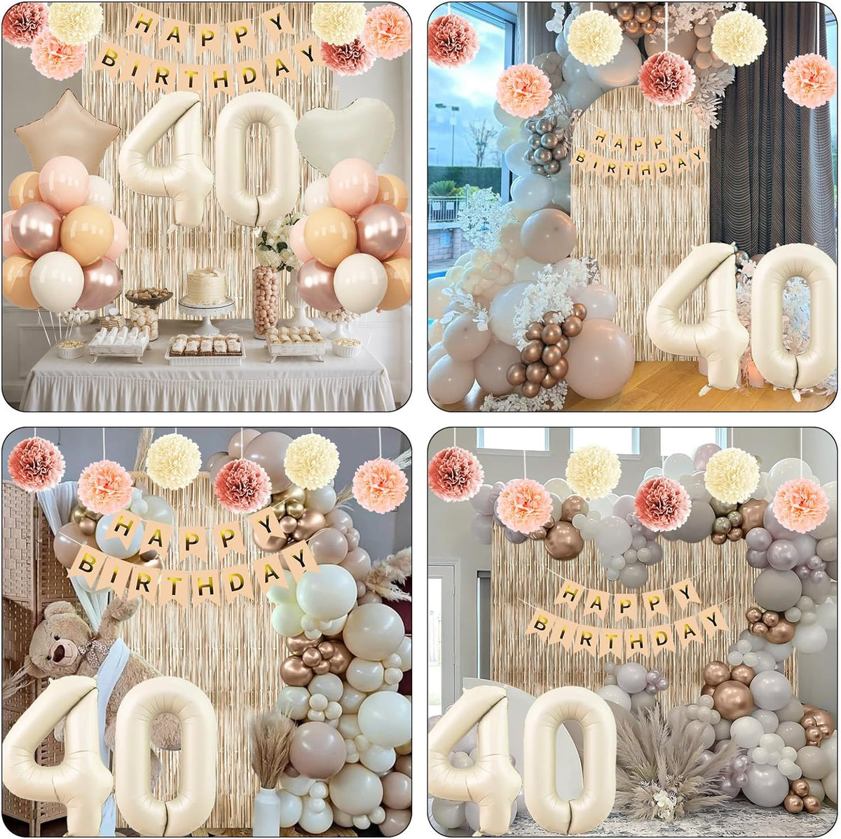 Beige 40th Birthday Decorations for Women Cream Number 40 Balloon Nude Gold Happy Birthday Banner