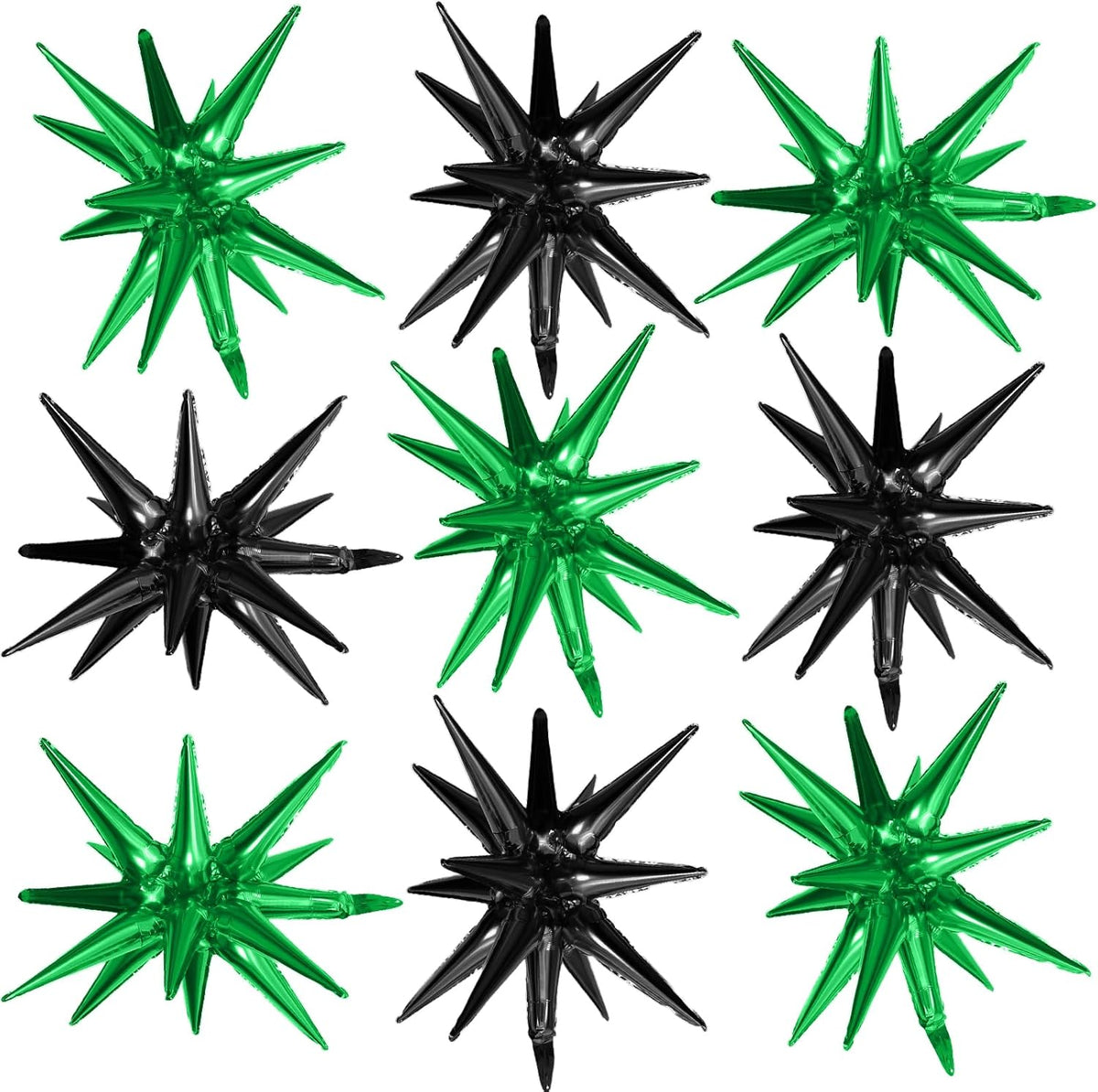 Black Green Star Balloons,9Pcs 22Inch Black Green Explosion Spike Cone Helium Polyester Film Star