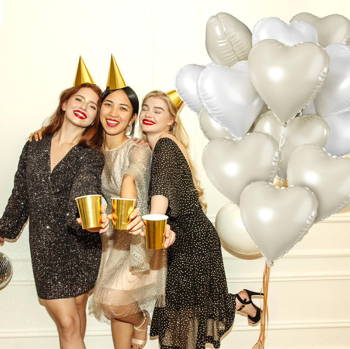 Biapian Cream Heart Balloons, 18 Inch Sand White Heart Shape Balloons Foil, 10 Pcs Beige Heart
