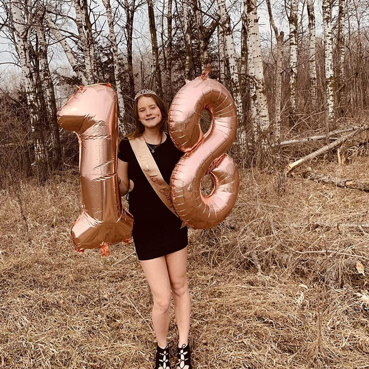 Rose Gold 8 Balloons, 40 Inch Large Foil Number Balloons Set 0-9, Self Inflating Digital 8 Helium