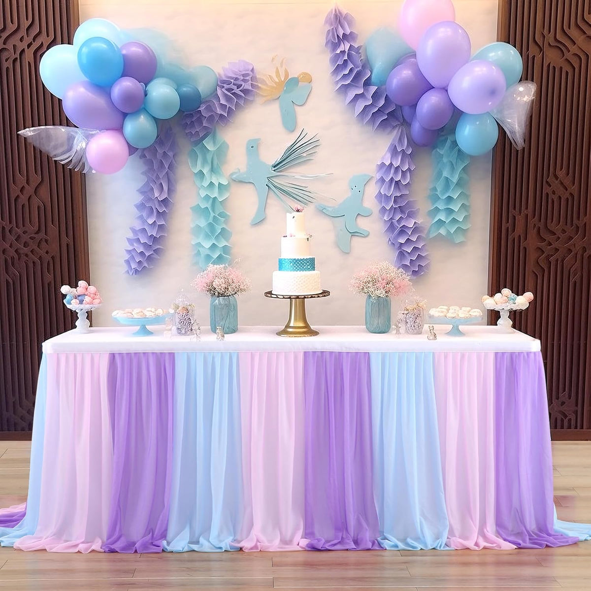 6ft Pink Blue Purple Tulle Table Skirts for Mermaid Baby Shower Birthday Party Wedding Pastel Tutu