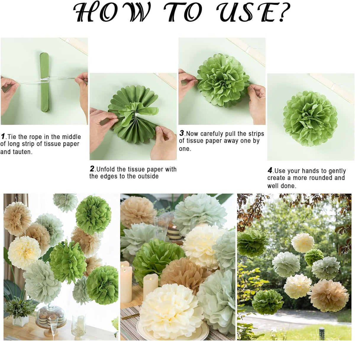 Olive Sage Green Tissue Paper Pom Poms Safari Jungle Party Decorations Paper Flowers Decorations
