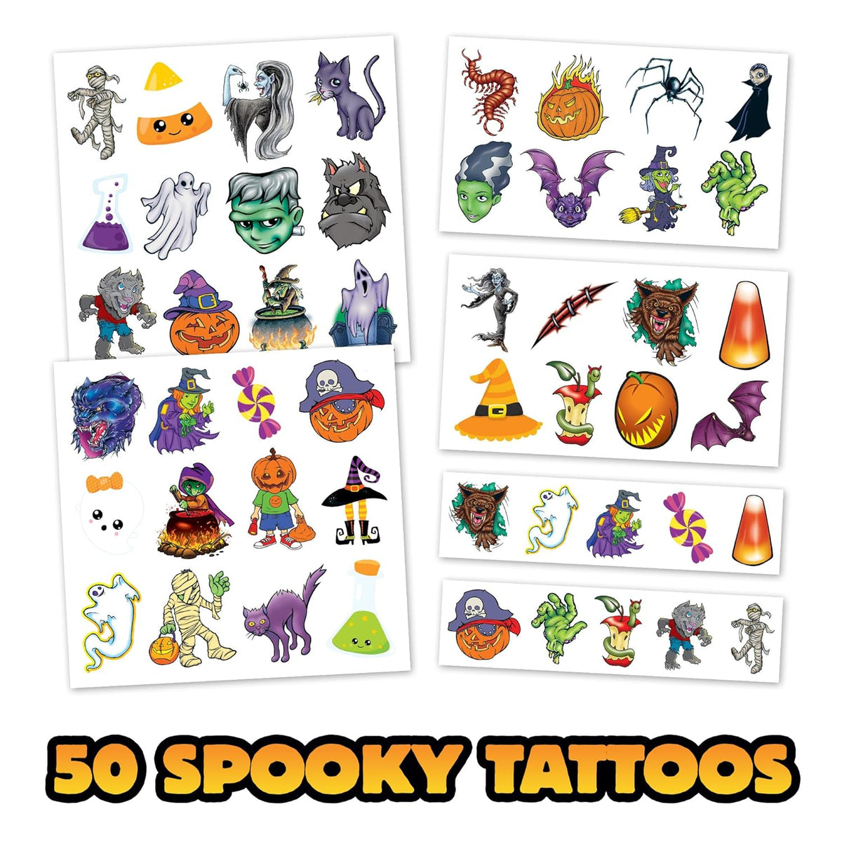 Assorted Halloween Temporary Tattoos – Spooky Designs for Kids & Adults, Includes Ghosts, Pumpkins