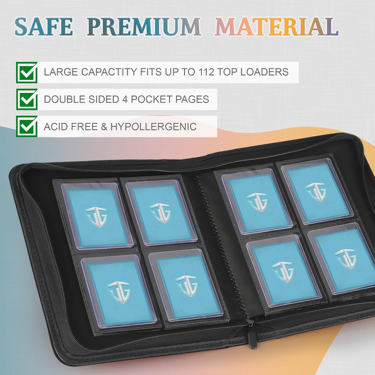 Toploader Binder,Holds 112 Toploaders, 4 Pocket Top Loader Binders for 3" x 4" Rigid Card Holders