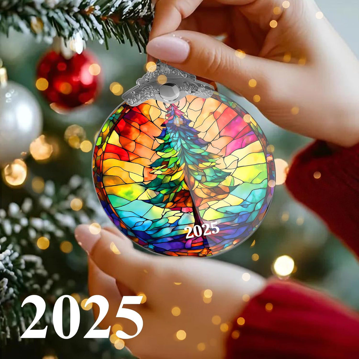 Christmas Tree Ornaments, Stained Glass Effect, 4 Inch Acrylic Ornament, White Elephant Gifts