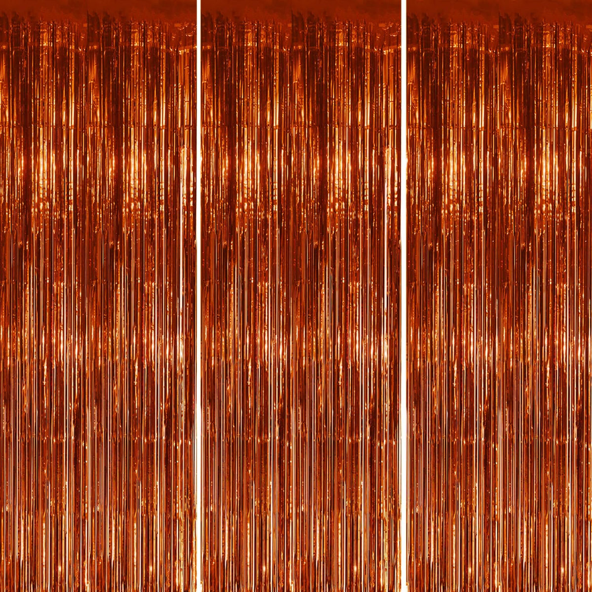 3 Pack Foil Fringe Backdrop - Bronze Shiny Tinsel Curtains for Party Decoration/Photo Booth Props