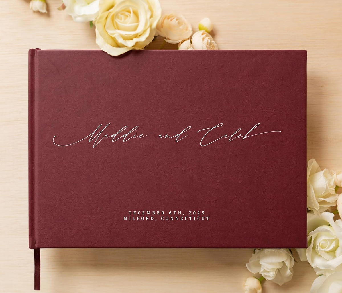 MUUJEE Personalized Guestbook in Wine - Premium Custom Modern Guest Book for Wedding Reception