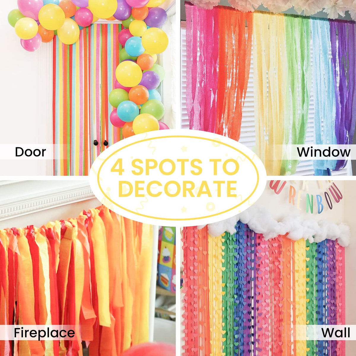PartyWoo Pastel Crepe Paper Streamers 6 Rolls 492 FT Streamers