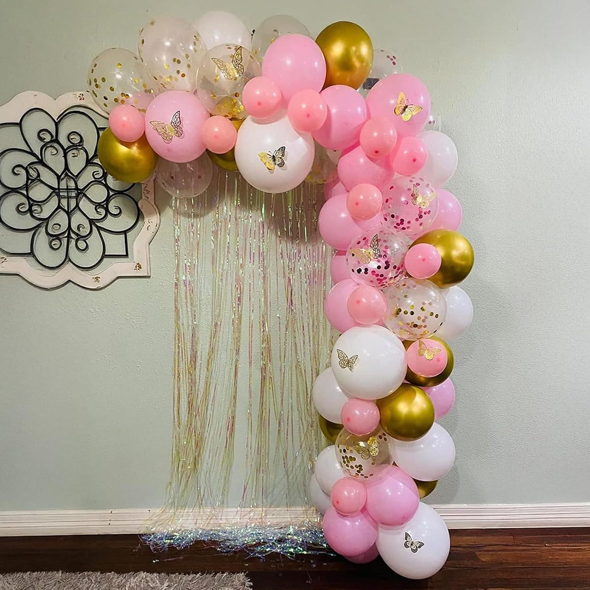 Balloons Pink Gold Confetti, 60 Packs 12 Inch Pink White Metallic Gold Balloon for Girls Birthday