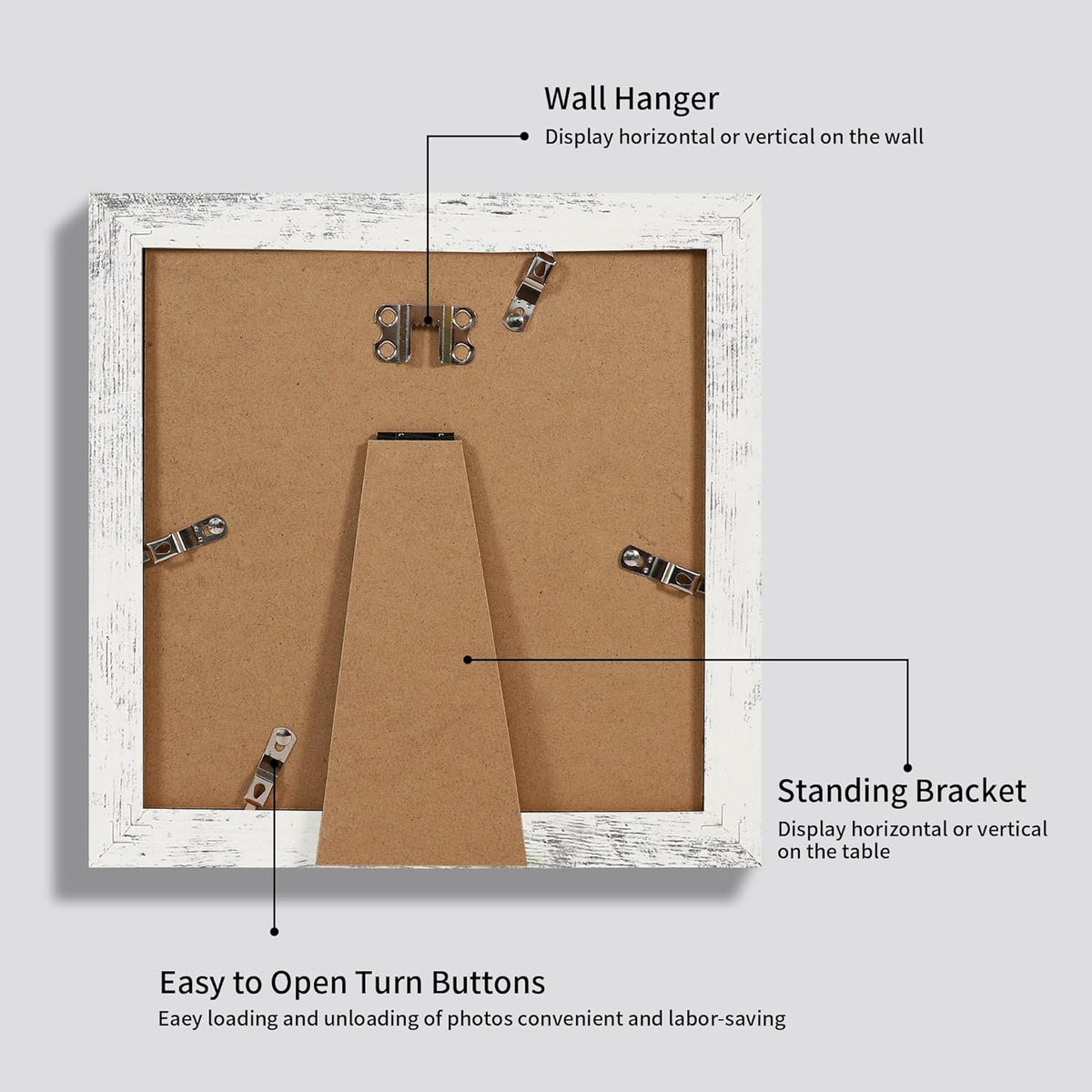 8x8 Picture Frames Set of 4 with Real Glass, Distressed White Frame Display 6x6 Pictures with Mat