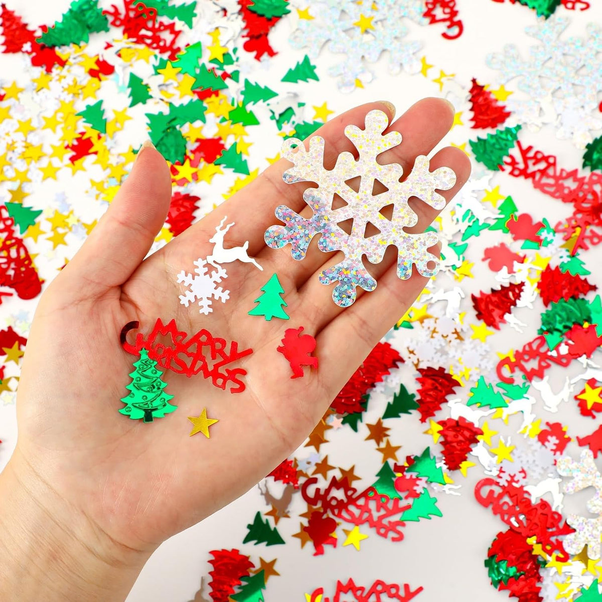 MARFOREVER Christmas Glitter Confetti, Merry Christmas Table Decorations Metallic Foil Confetti