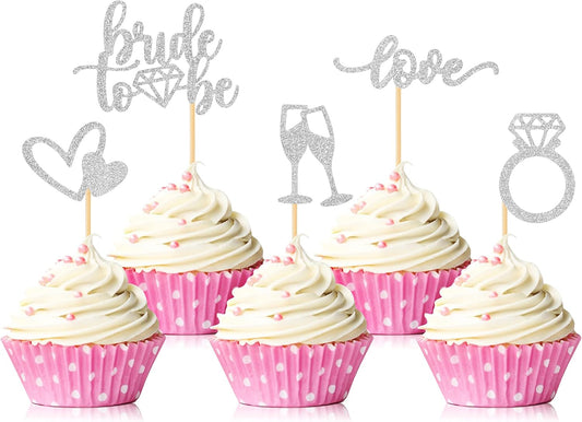 35 Pcs Glitter Diamond Ring Bride to be Love Cupcake Topper Champagne Cake Picks Decorations for