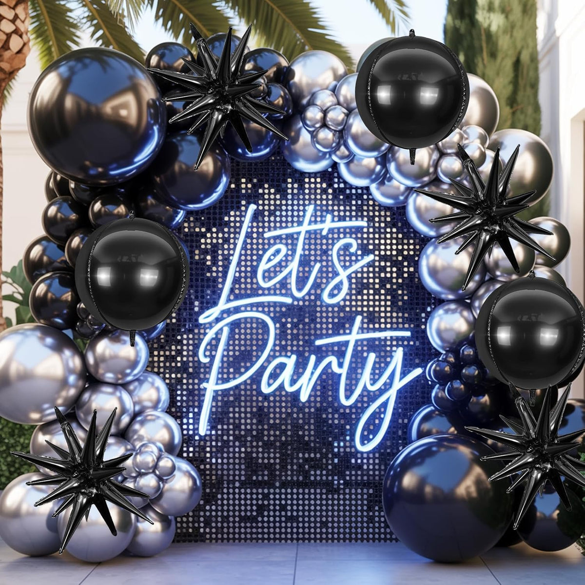 6Pcs Black Foil Balloons,22Inch Black 4D Round Ball Balloon and Explosion Star Balloon for Birthday