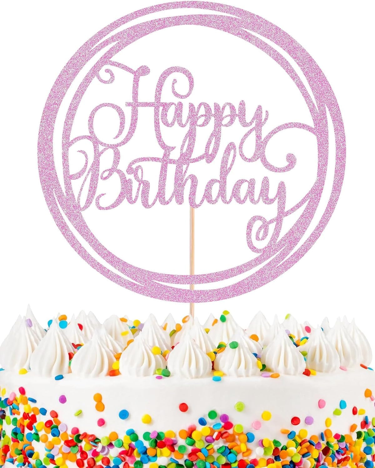 Happy Birthday Cake Topper - Pink Glitter Happy Birthday Cake Decoration Supplies for Children or