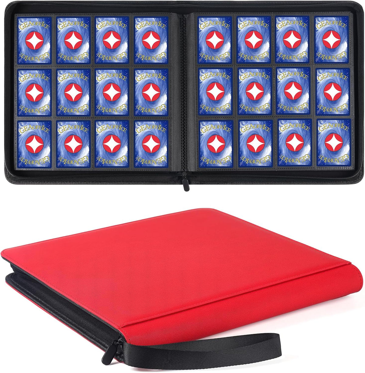 GEAoffice 12 Pocket Trading Card Binder for 720 Cards, Sturdy PU Cover Side Loading Zipper