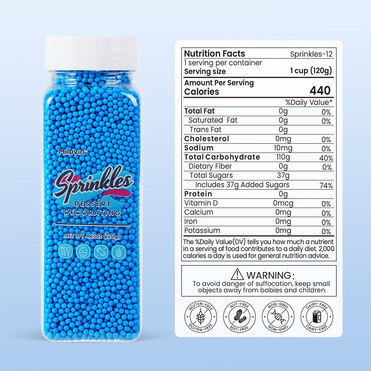 Edible Blue Sprinkles, Blue Nonpareils Sprinkles, 2mm Pearls Sprinkle for Cake Decorating and