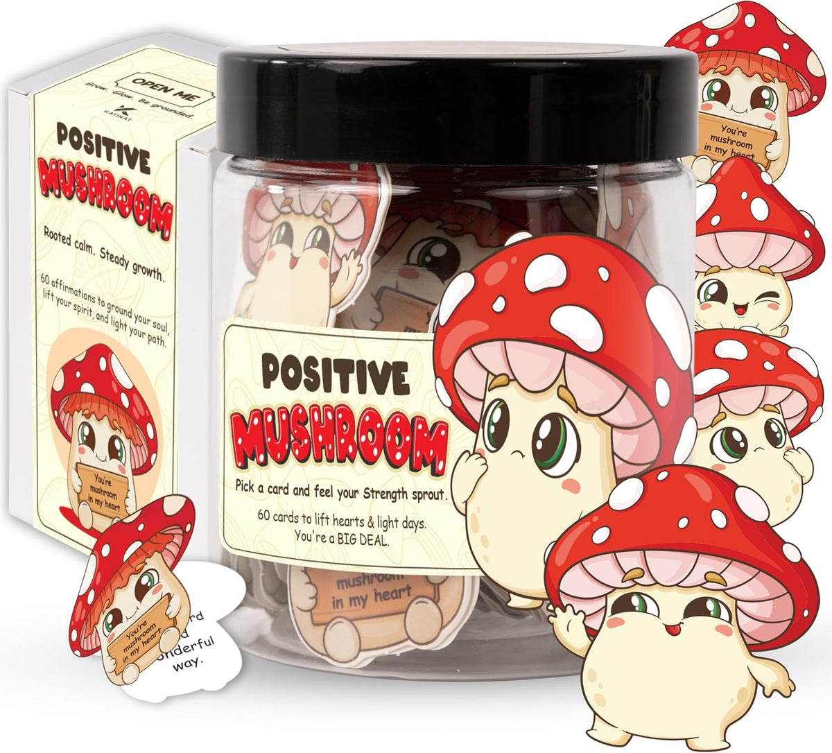 Mushroom Gifts for Women - 60 Positive Mushroom Cards Jar, Daily Affirmation Cards For Womens