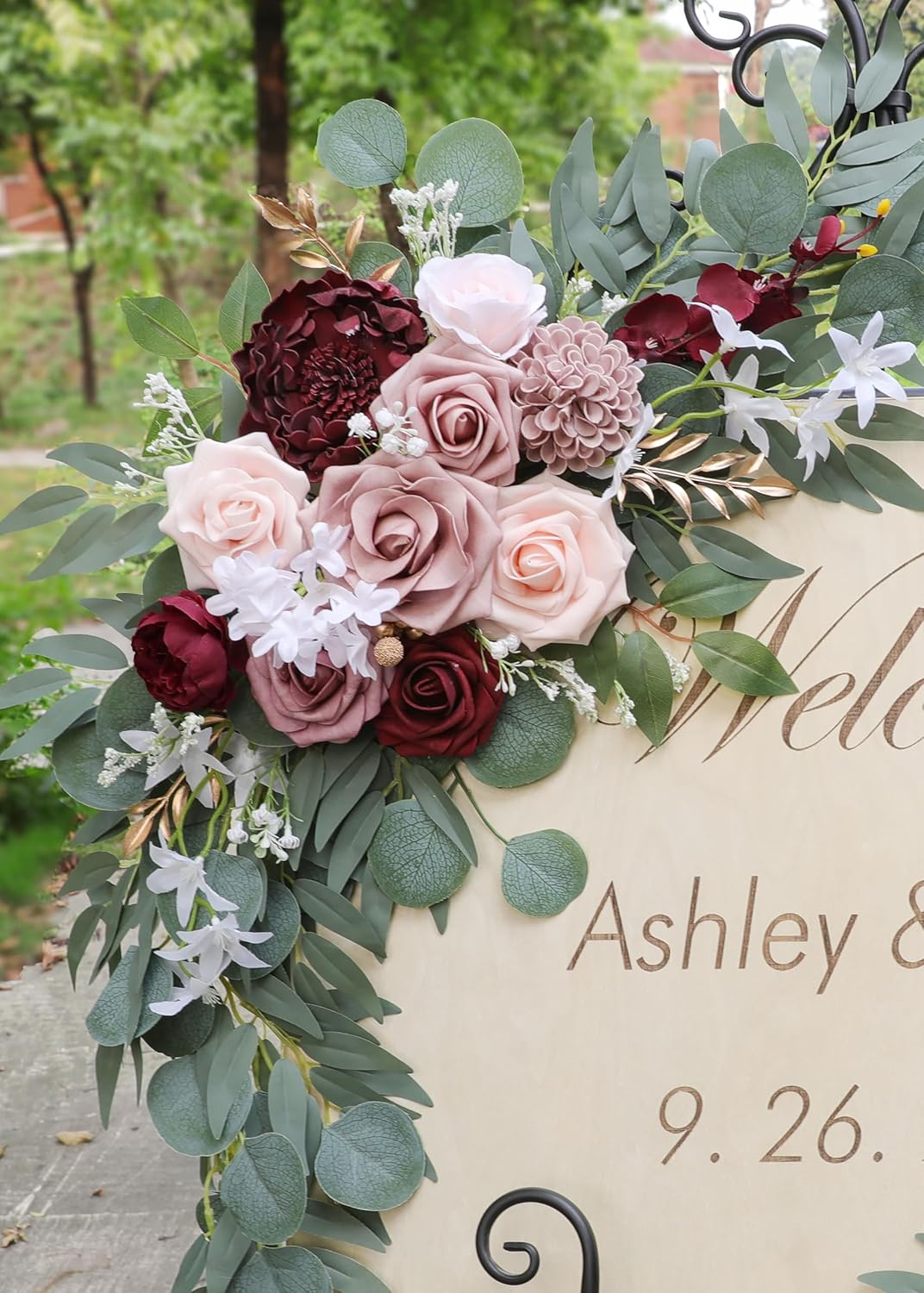 Ponatia Wedding Arch - Artificial Burgundy & Dusty Rose & Blush Flowers (Pack of 2) for Wedding
