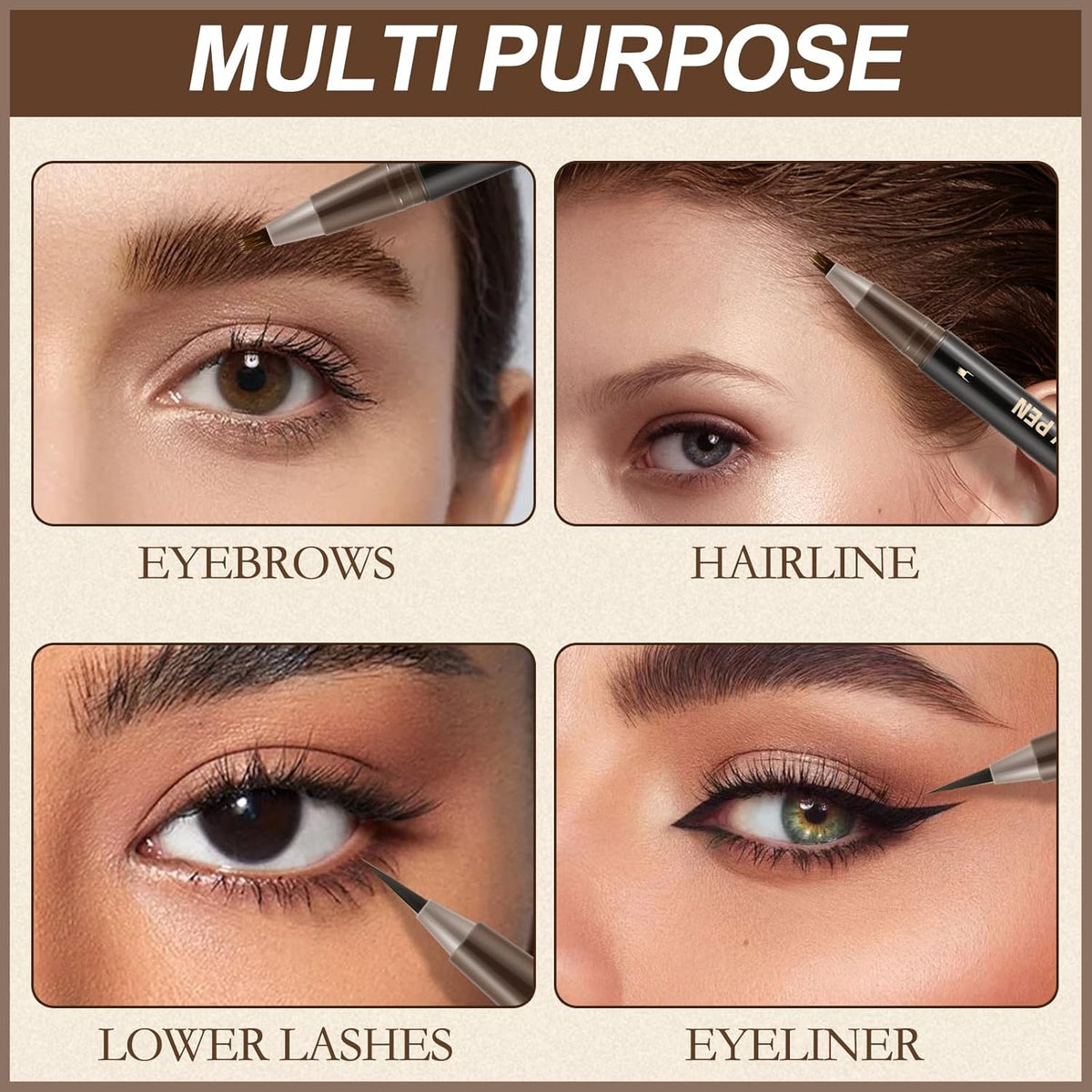 Boobeen 2pcs Waterproof Eyebrow Pen，Dual-Ended Eyeliner Microblading Eyebrow Pencil for Women，Long