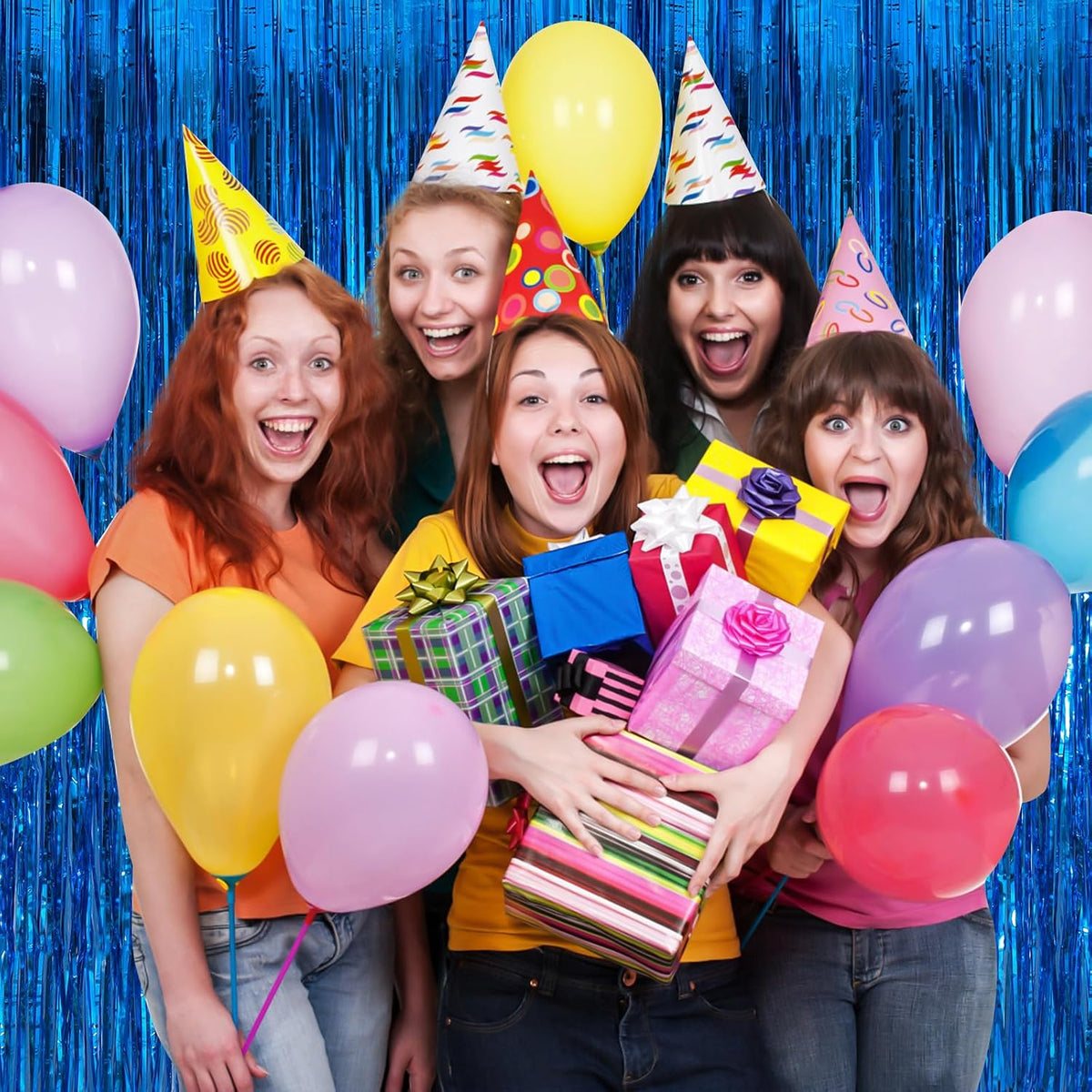 Blue Fringe Curtain Party Streamers 2Pack 3.3 x 8.3 Ft Foil Fringe Backdrop Curtains for Birthday