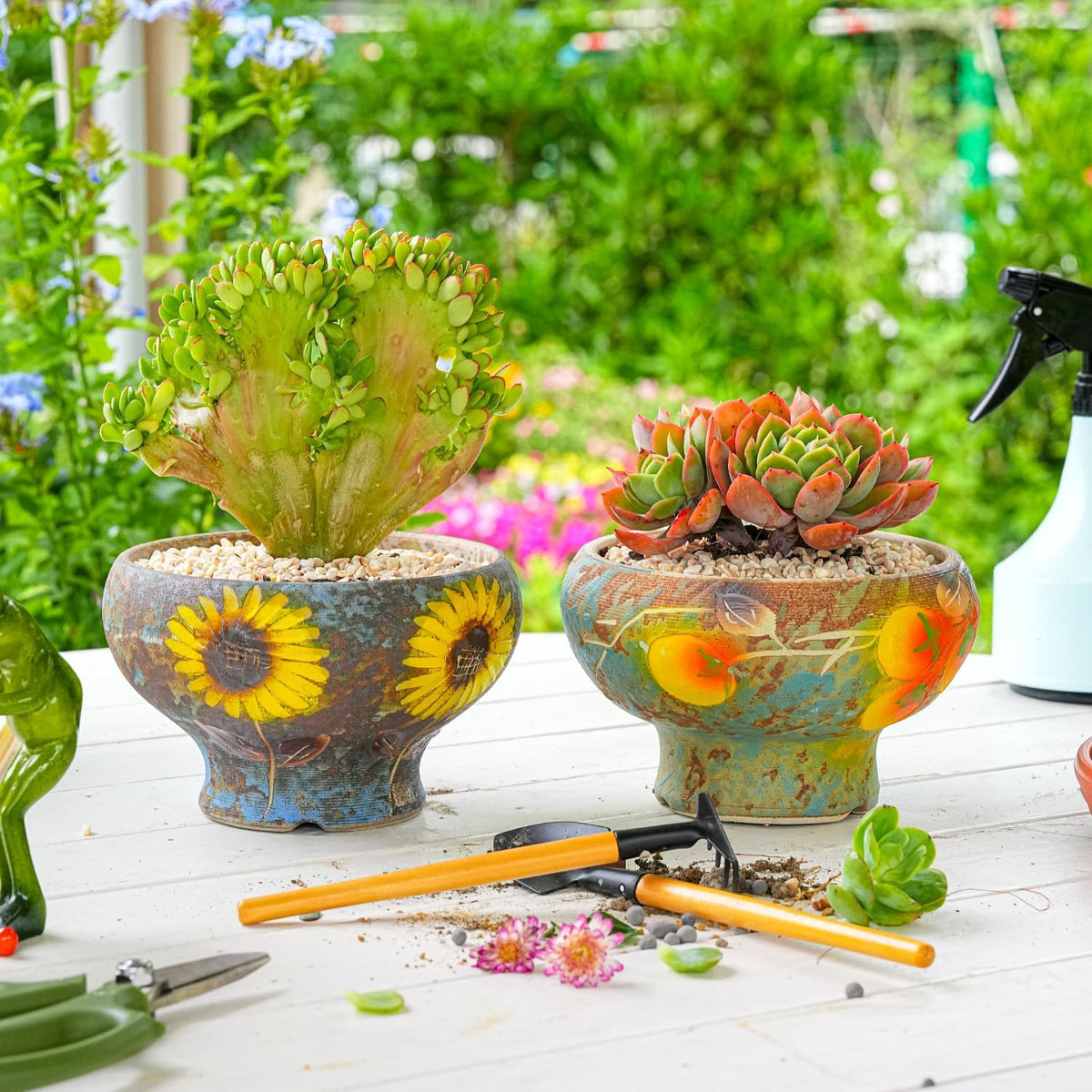 Sungmor Small Succulent Planters Set of 2, Beautiful Hand Crafted Ceramic Plant Pots Cute Cactus