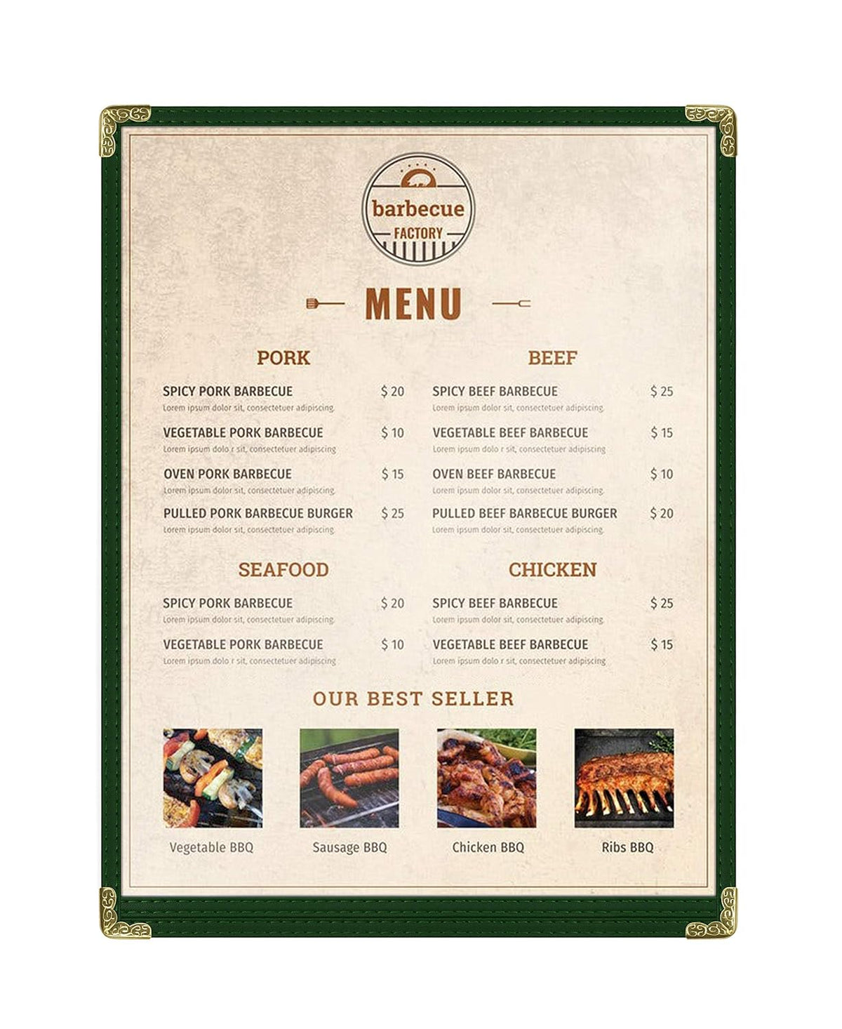 Goodsmart Restaurant Menu Covers - Green, 25 Pack, 8.5" x 11", 1-Page/2-View, Top-Loading Vinyl