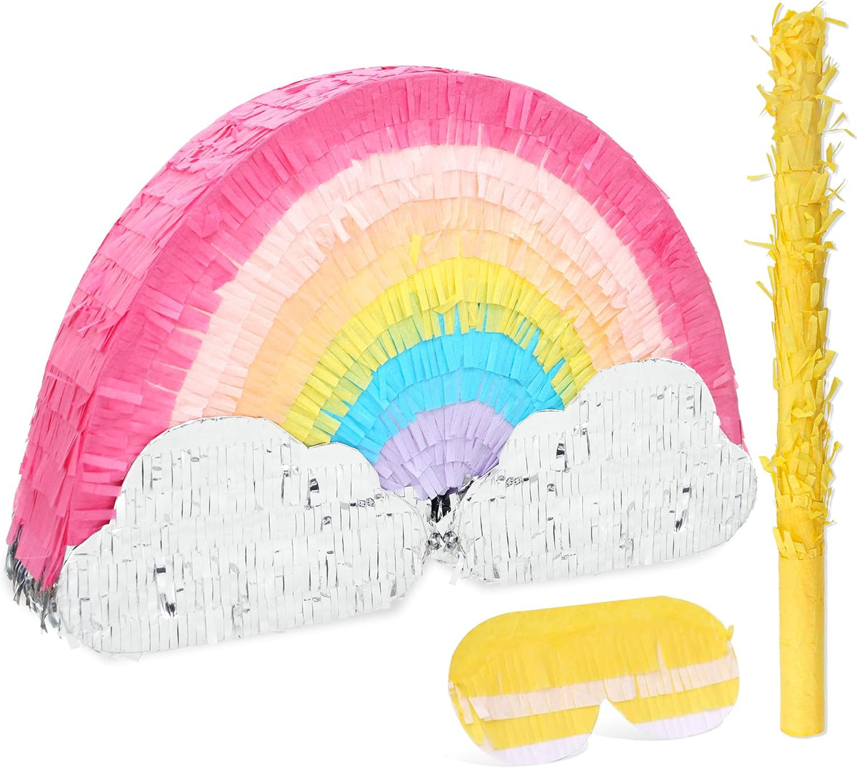 Rainbow Pinatas Bundle with a Blindfold and Bat (16.5x8.5x3.5 Inches), Rainbow Pinatas for Girls