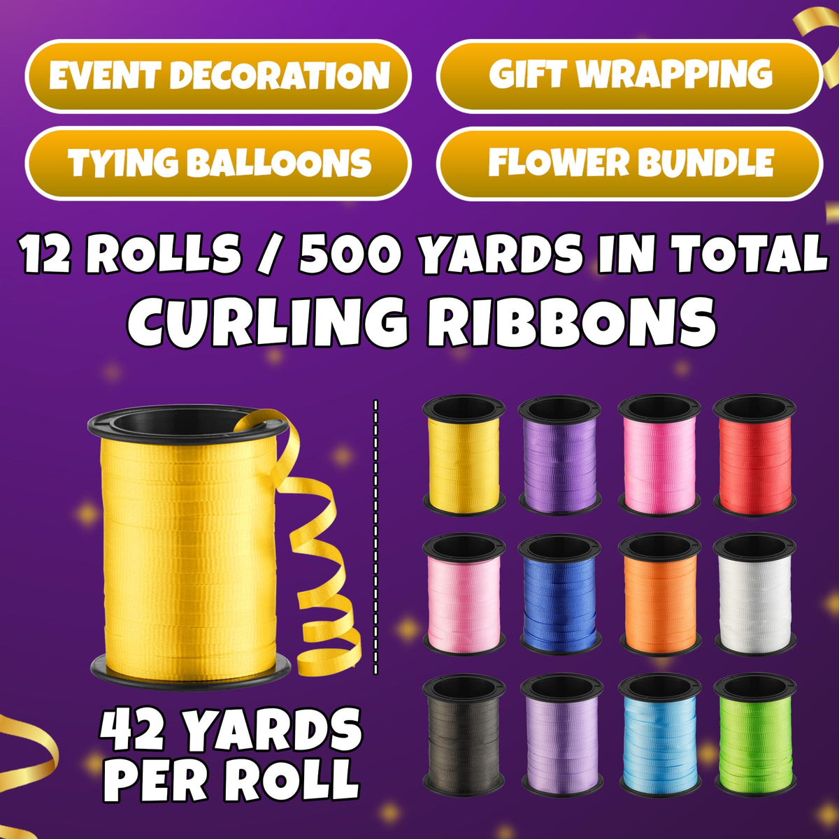 Curling Ribbon for Gift Wrapping (12 Rolls) Balloon Ribbon Assorted Colors