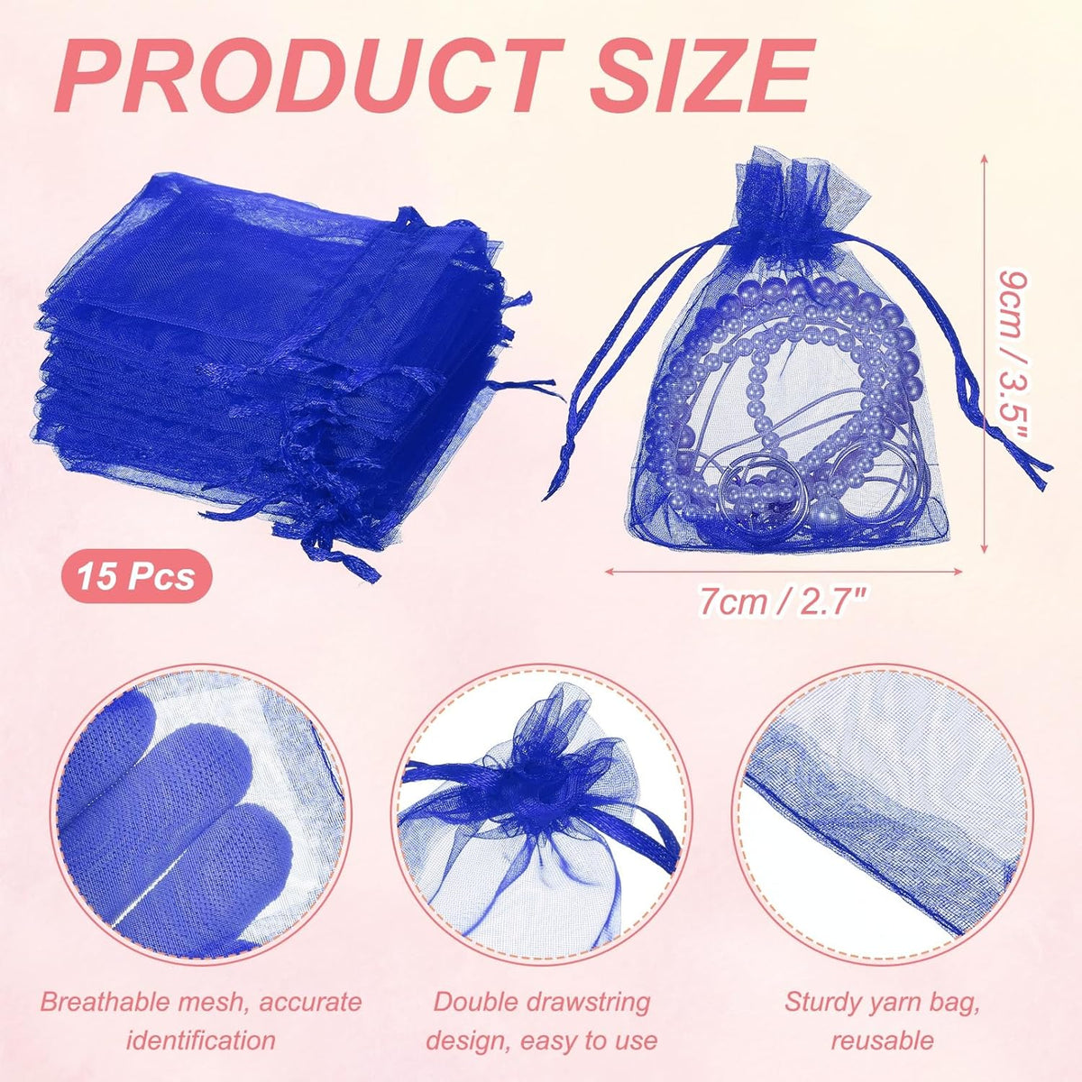 uxcell 50 Pcs Organza Gift Bags, 2.7x3.5 Inch Drawstring Pouches Jewelry Gift Bags, Small Wedding