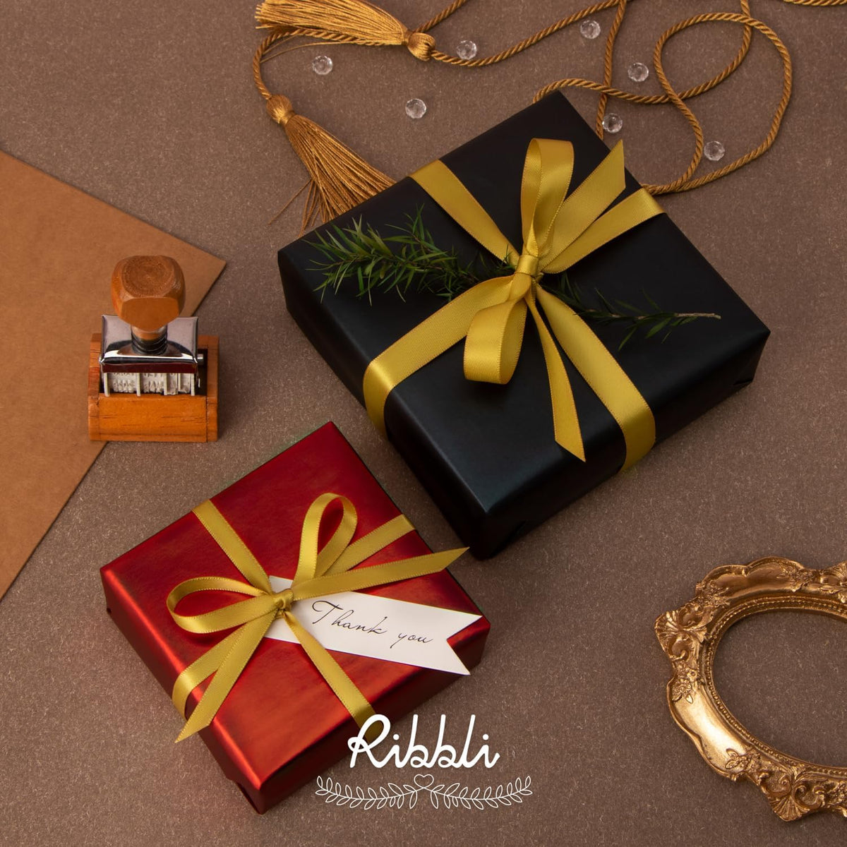 Ribbli Gold Double Faced Satin Ribbon,1/2 Inch x Continuous 25 Yards,Use for Craft Bows Bouquet